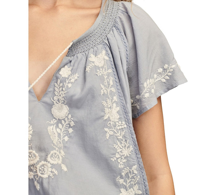 Lucky Brand Embroidered Flutter-Sleeve Top MSRP $89