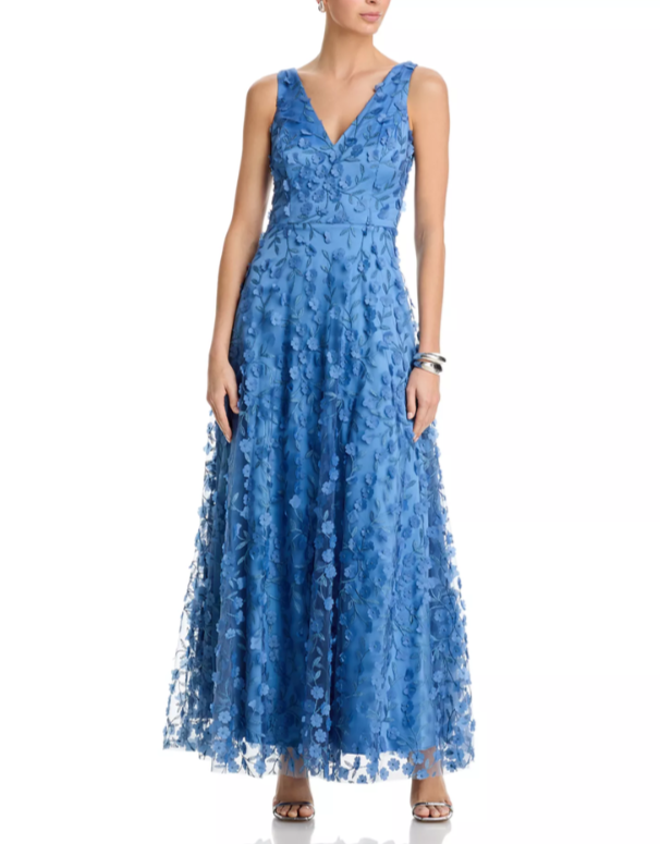 Eliza J Floral Appliquéd V Neck Gown MSRP $318