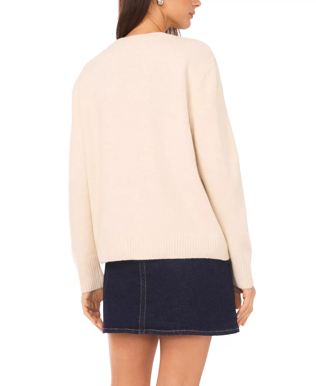 Vince Camuto Crewneck Rose Motif Long-Sleeve Sweater MSRP $79