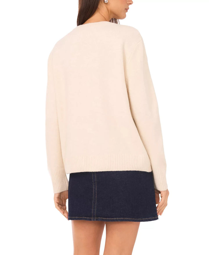 Vince Camuto Crewneck Rose Motif Long-Sleeve Sweater MSRP $79