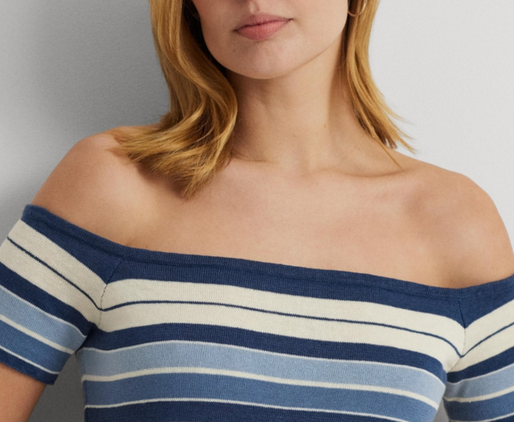 Lauren Ralph Lauren Striped Off-The-Shoulder Sweater MSRP $125