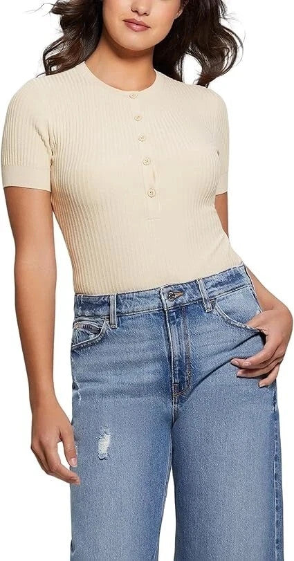Guess Anders Ribbed Henley-Neck Bodysuit MSRP $79
