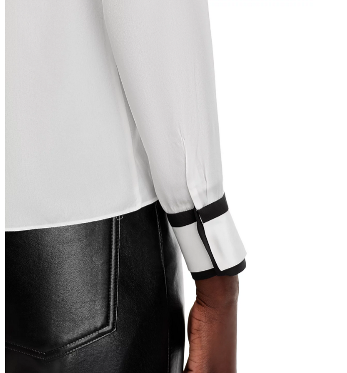 Alice and Olivia Willa Silk Placket Top MSRP $350