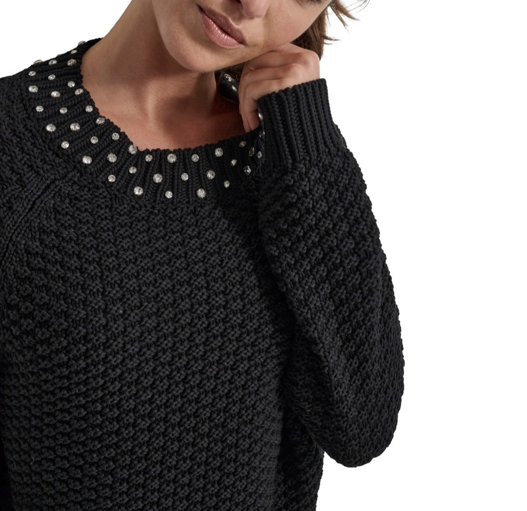 DKNY Jeans Crystal-Embellished Raglan-Sleeve Sweater MSRP $109