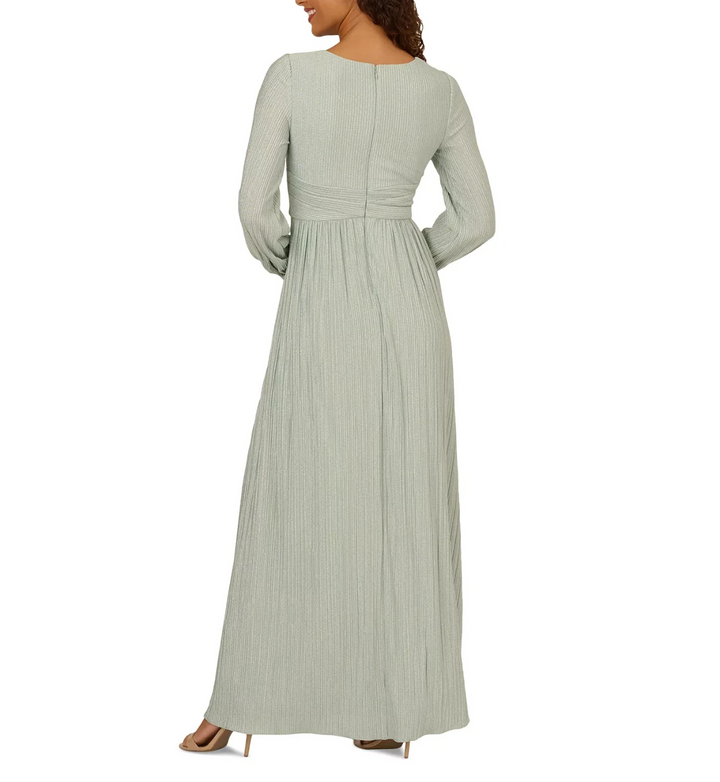 Adrianna Papell Women's V-Neck Pleated Metallic Gown MSRP $249