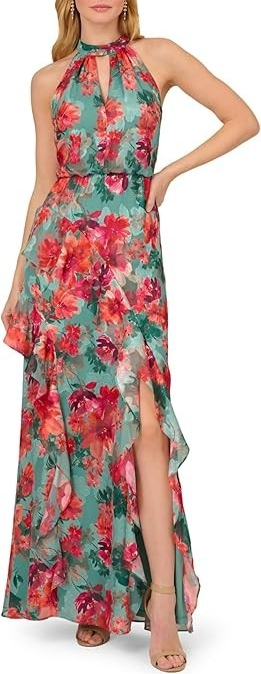 Adrianna Papell Printed Chiffon Mermaid Dress MSRP $199