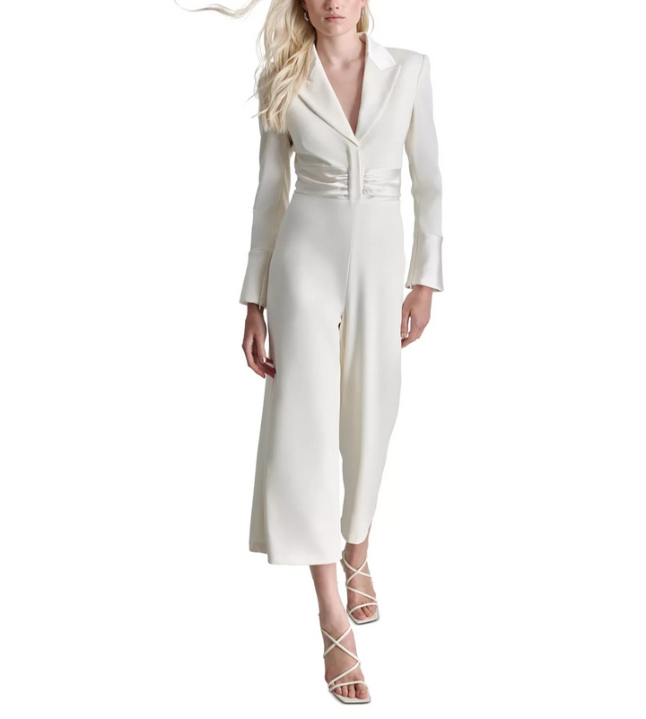 DKNY Women's Tuxedo Satin Wide-Leg Jumpsuit MSRP $139