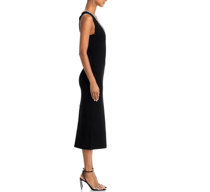 SIMKHAI Khari Rhinestone Trim Midi Dress MSRP $595