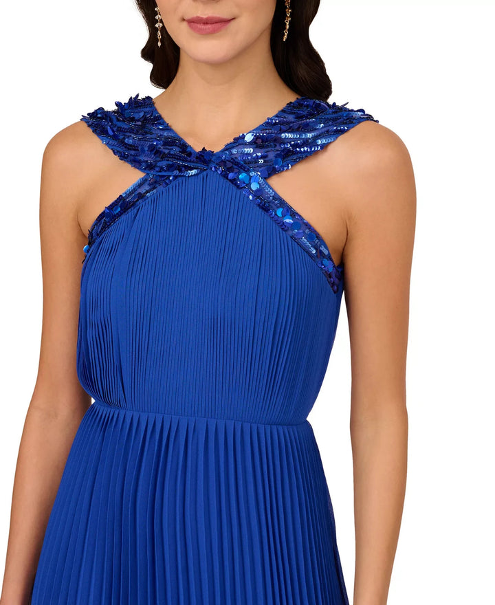 Adrianna Papell Women's Pleated Chiffon Halter Dress MSRP $249