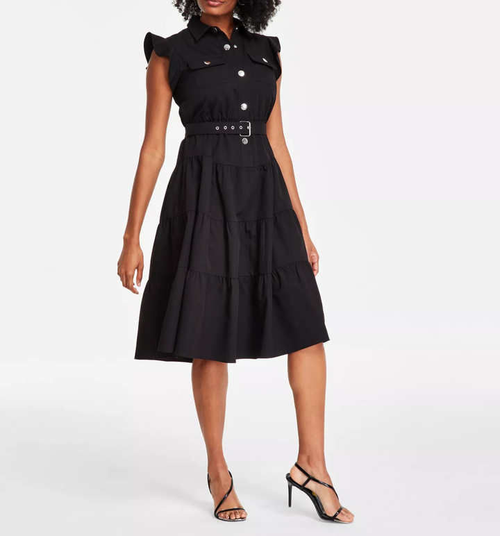 Tahari ASL Women's Snap-Front Tiered Midi Dress MSRP $159