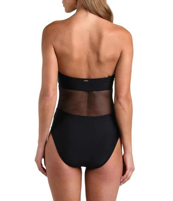 L'AGENCE Tory Bandeau Mesh Solid One Piece Swimsuit MSRP $255