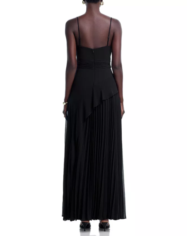 AQUA Long Chiffon Pleated Dress MSRP $278