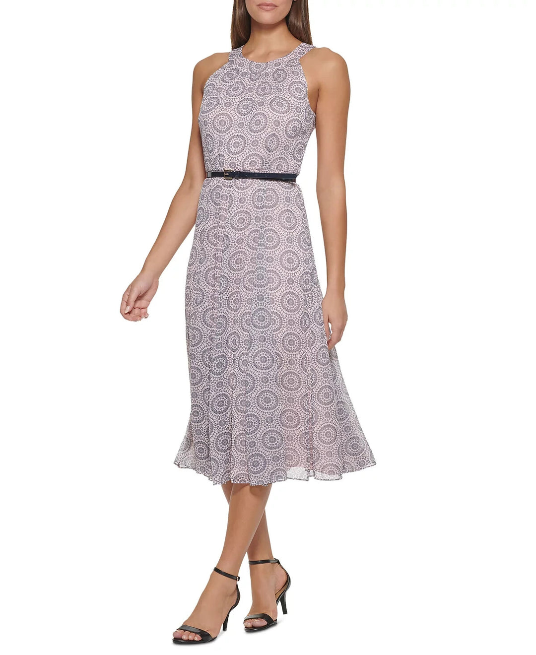 Tommy Hilfiger Printed Halter Belted Midi Dress MSRP $129
