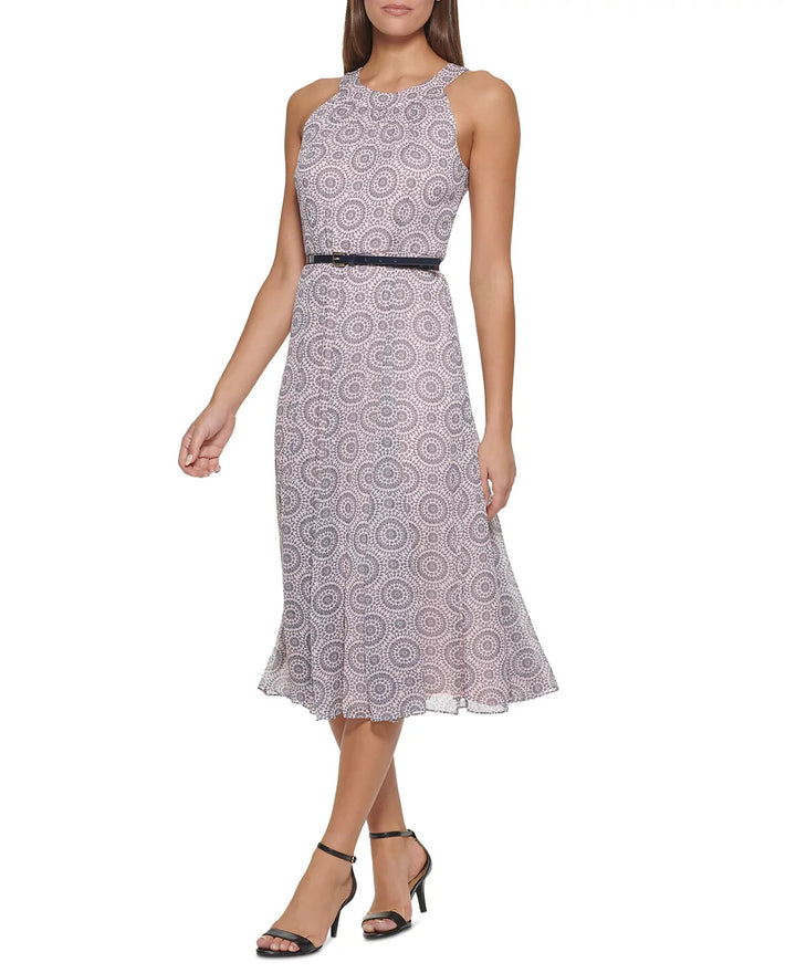 Tommy Hilfiger Printed Halter Belted Midi Dress MSRP $129