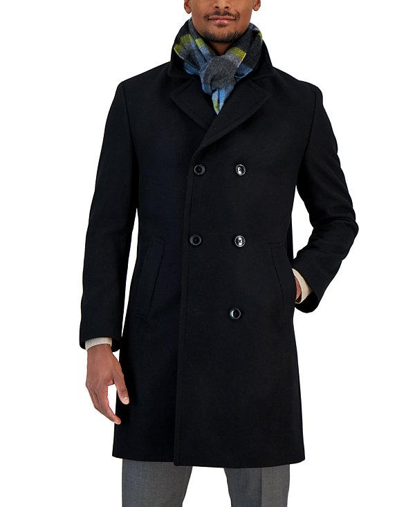 Nautica Men's Classic-Fit Double Breasted Wool Overcoat MSRP $395