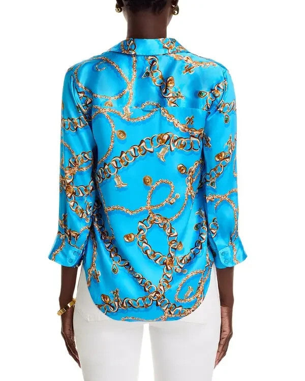 L'Agence Dani Silk Printed 3/4 Sleeve Blouse MSRP $380