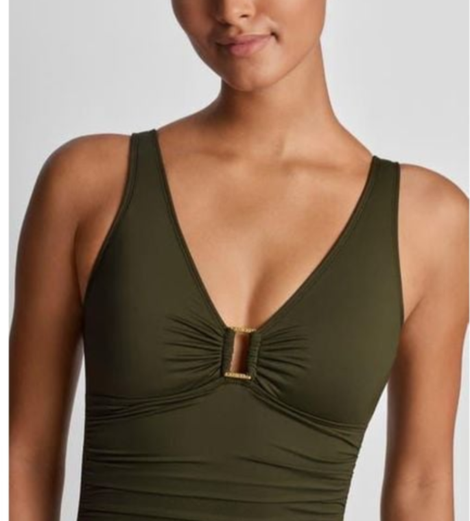 Lauren Ralph Lauren Ring Over The Shoulder Tummy Control One Piece Swimsuit $145