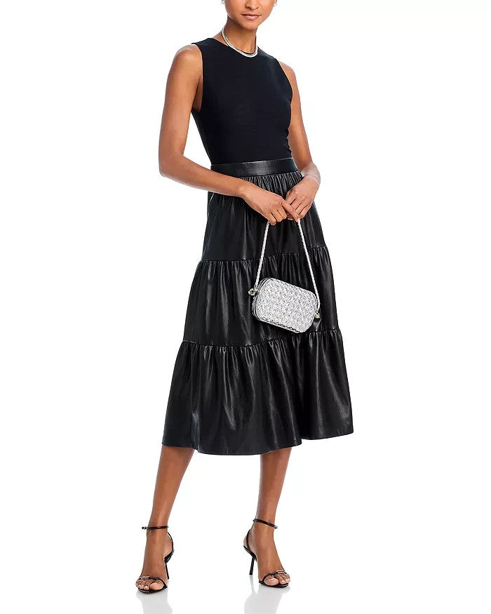 Alice and Olivia Chara Sleeveless Faux Leather Midi Dress MSRP $465