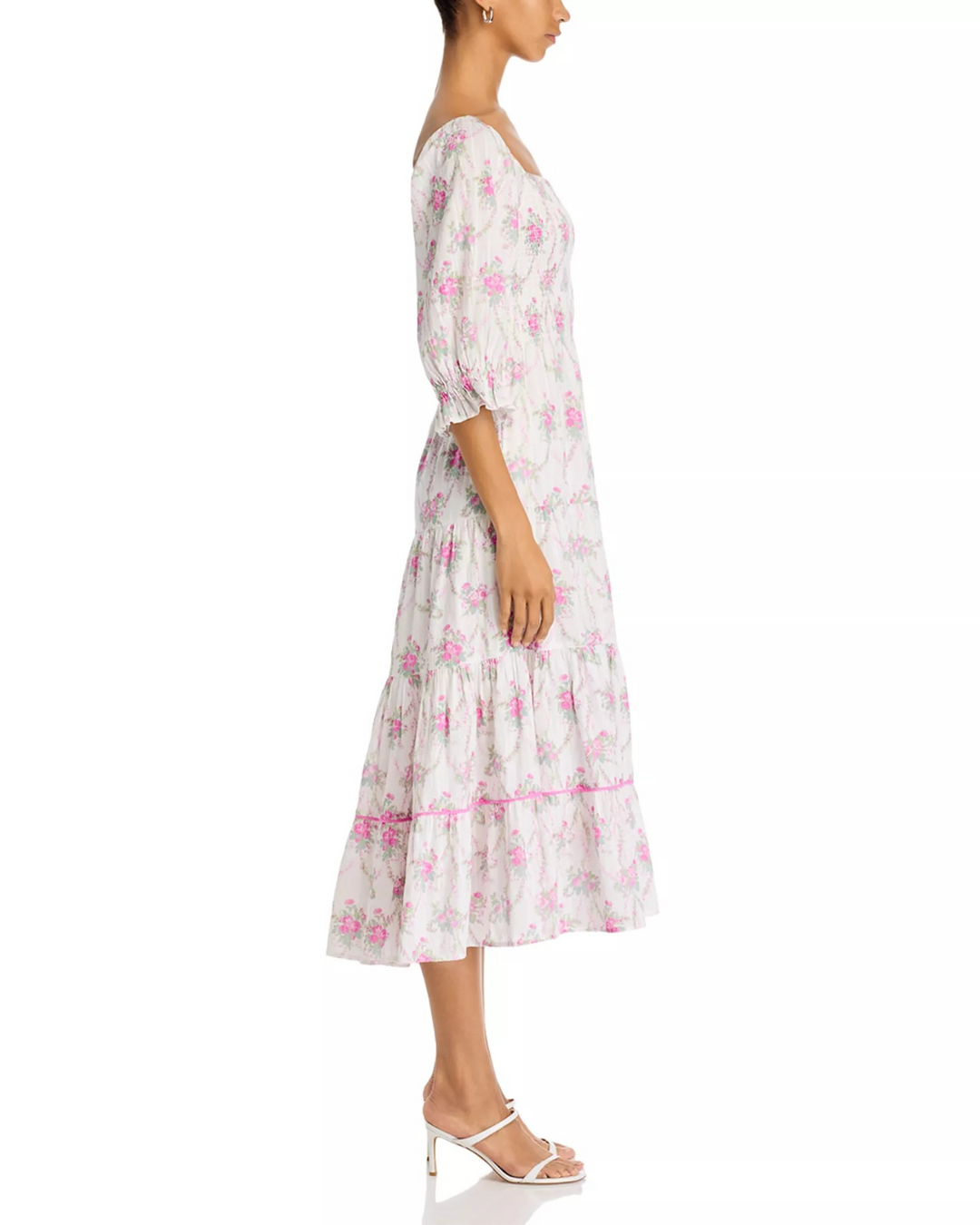 LoveShackFancy Rigby Floral Smocked Midi Dress MSRP $395