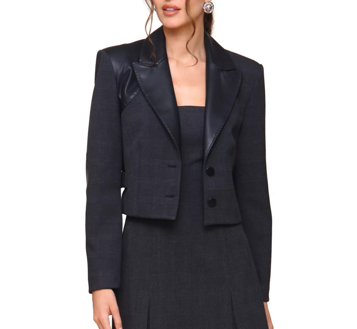 Avec Les Filles Women's Faux-Leather-Trim Cropped Jacket  MSRP $148