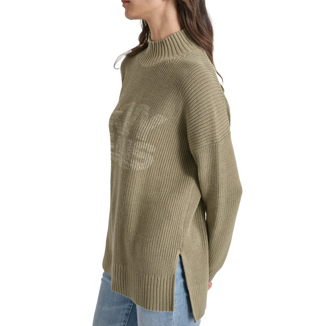 DKNY Jeans Women's Mock Neck Logo Sweater MSRP $89