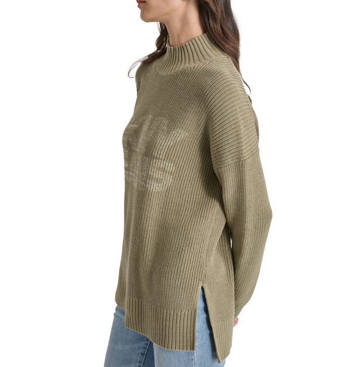 DKNY Jeans Women's Mock Neck Logo Sweater MSRP $89