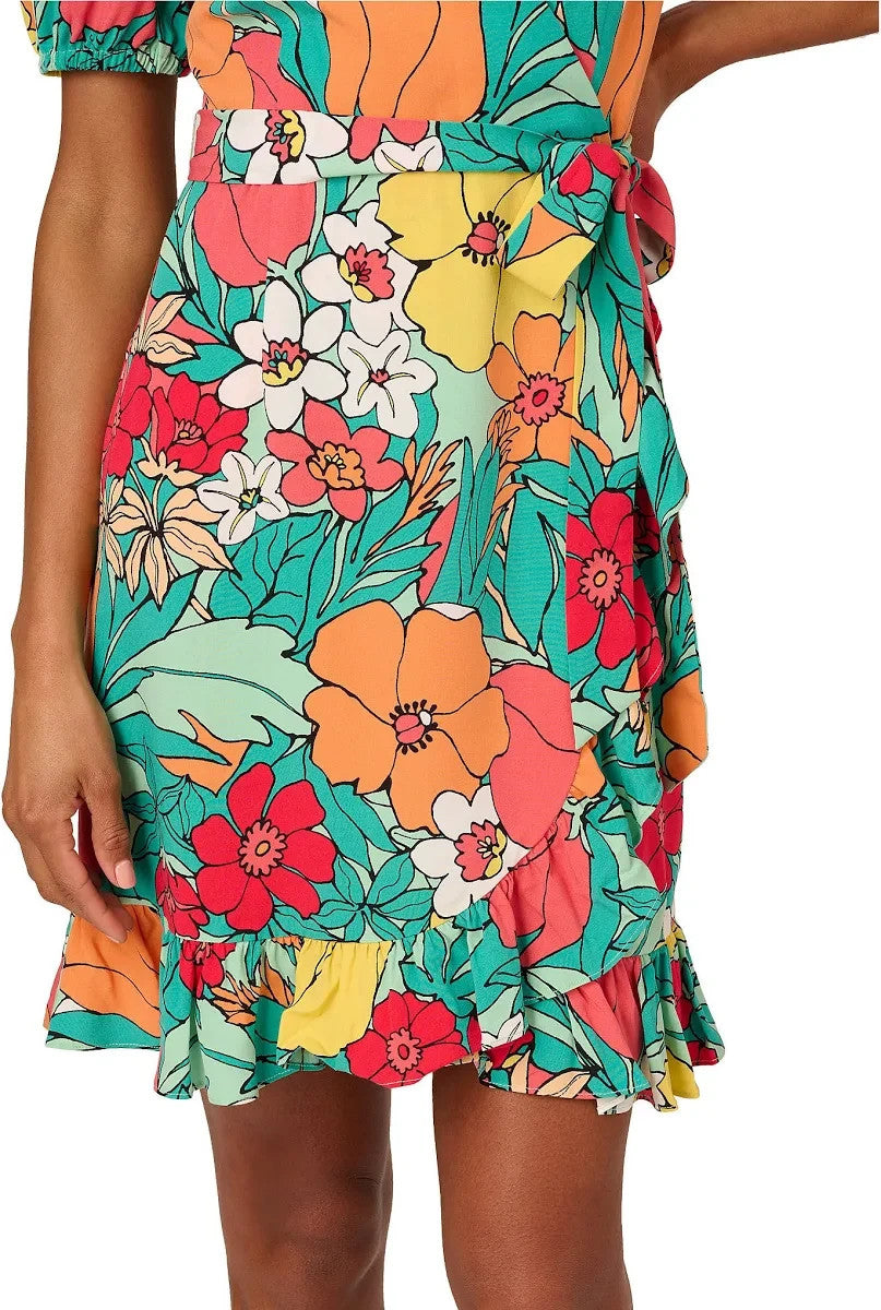 Adrianna Papell Floral Print Faux Wrap Dress MSRP $139