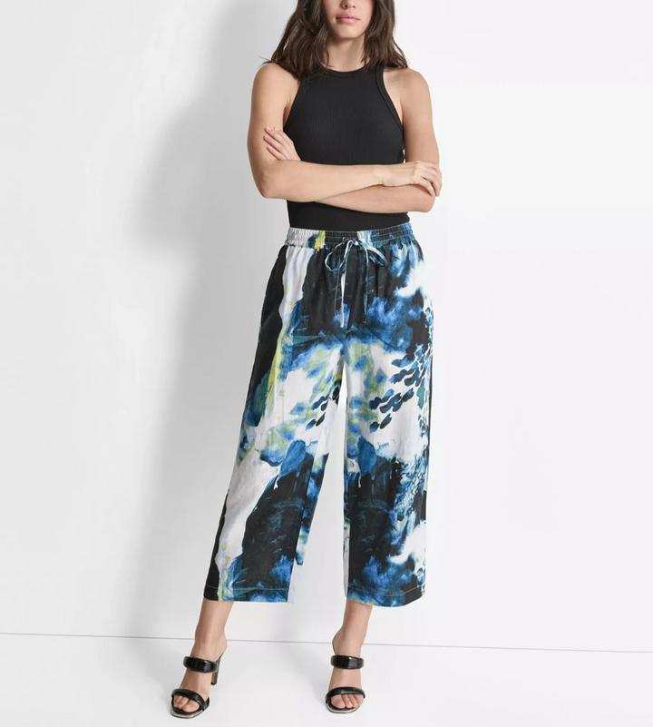 DKNY Women's Printed-Linen Pull-On Pants MSRP $89