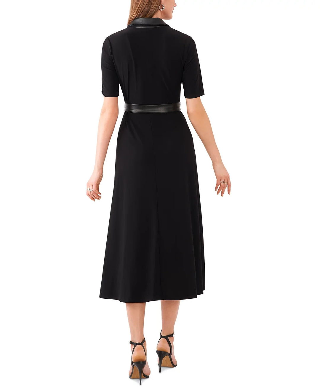 MSK V-Neck Faux-Leather-Trim Tie-Waist Dress MSRP $79