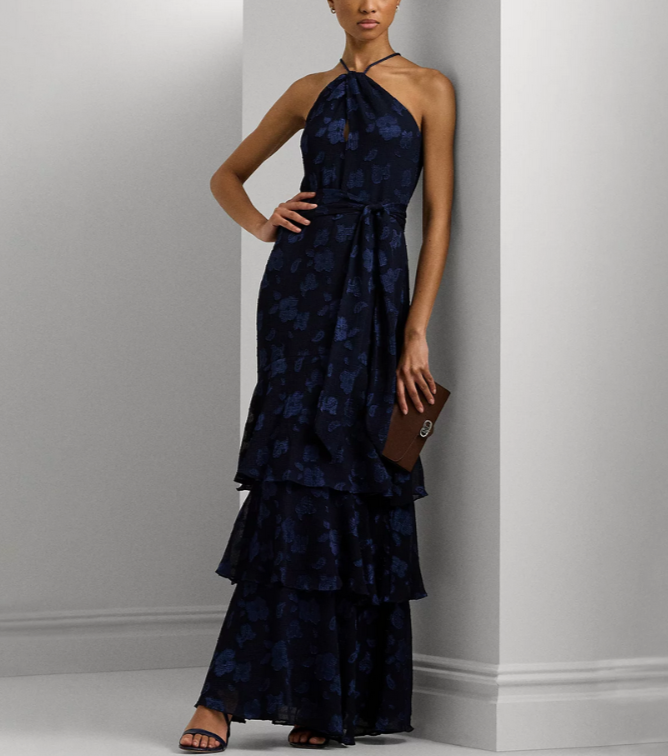 LAUREN Ralph Lauren Tiered Jacquard Gown MSRP $295