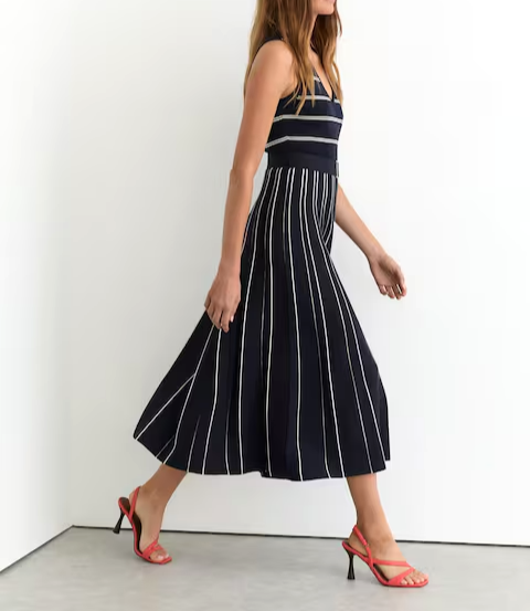 Reiss Mallory Sleeveless Stripe Knitted Midi Dress MSRP $320