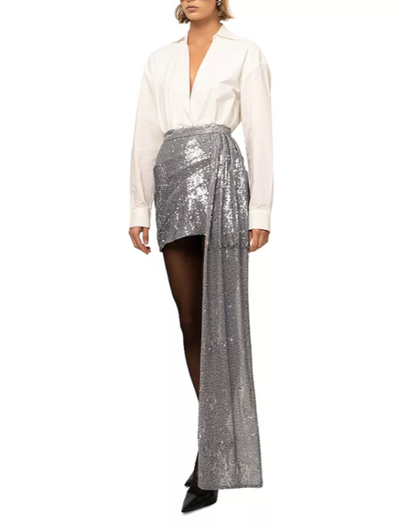 NONCHALANT LABEL Adie Sequined Side Drape Mini Skirt MSRP $391