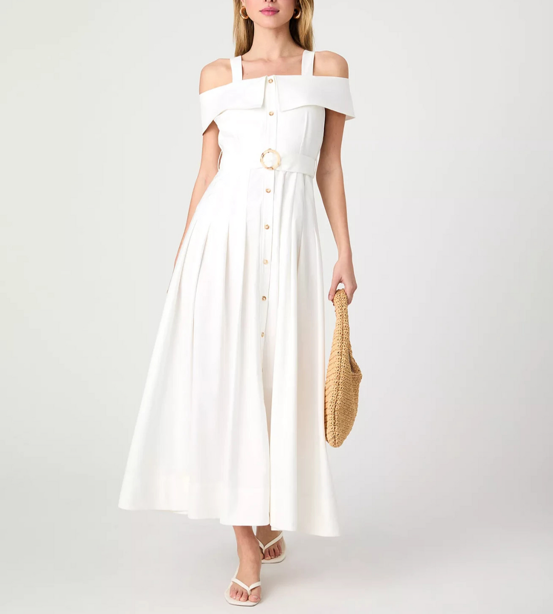 French Connection Off-The-Shoulder Midi Shirtdress MSRP $158
