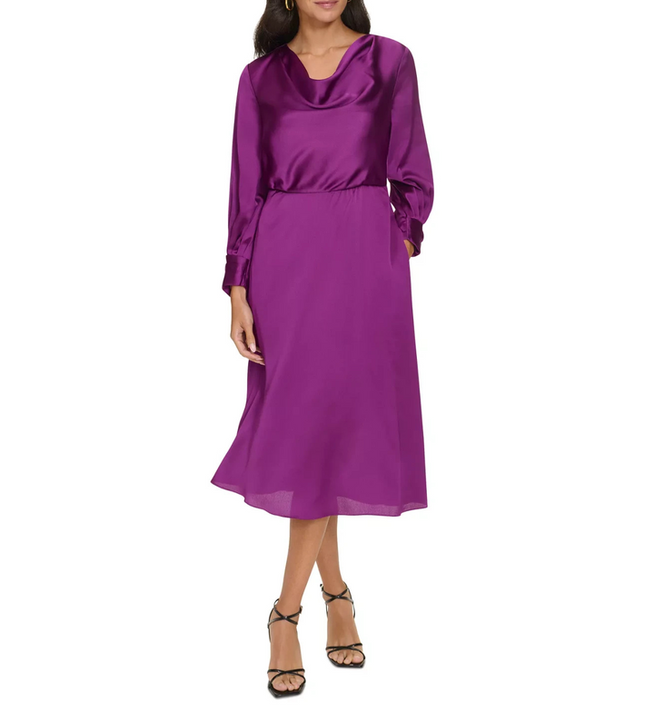 Jessica Howard Petite Cowl-Neck Long-Sleeve Fit & Flare Dress MSRP $129