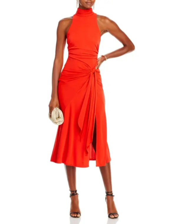 Cinq à Sept Rori Tie Waist High Neck Midi Dress MSRP $395