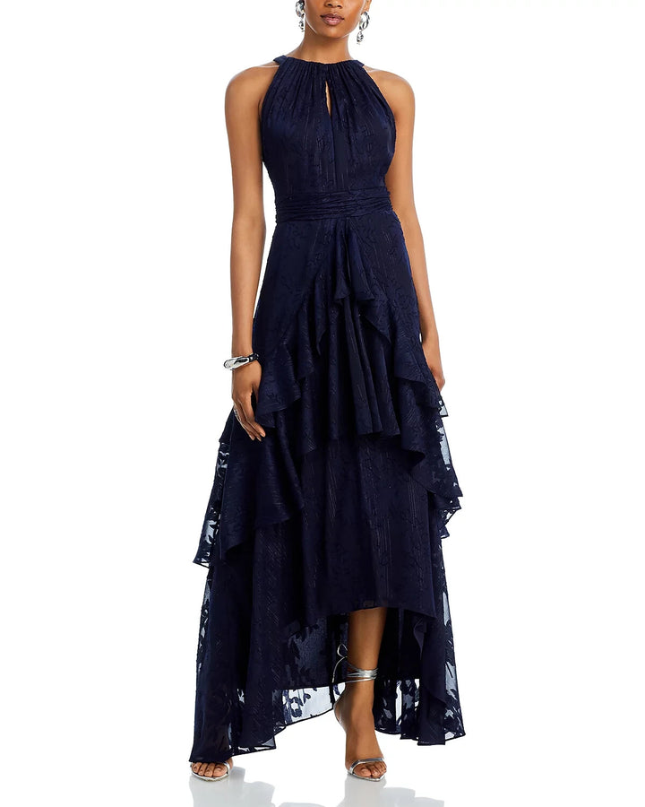 AQUA Chiffon Layered Ruffle Gown MSRP $288