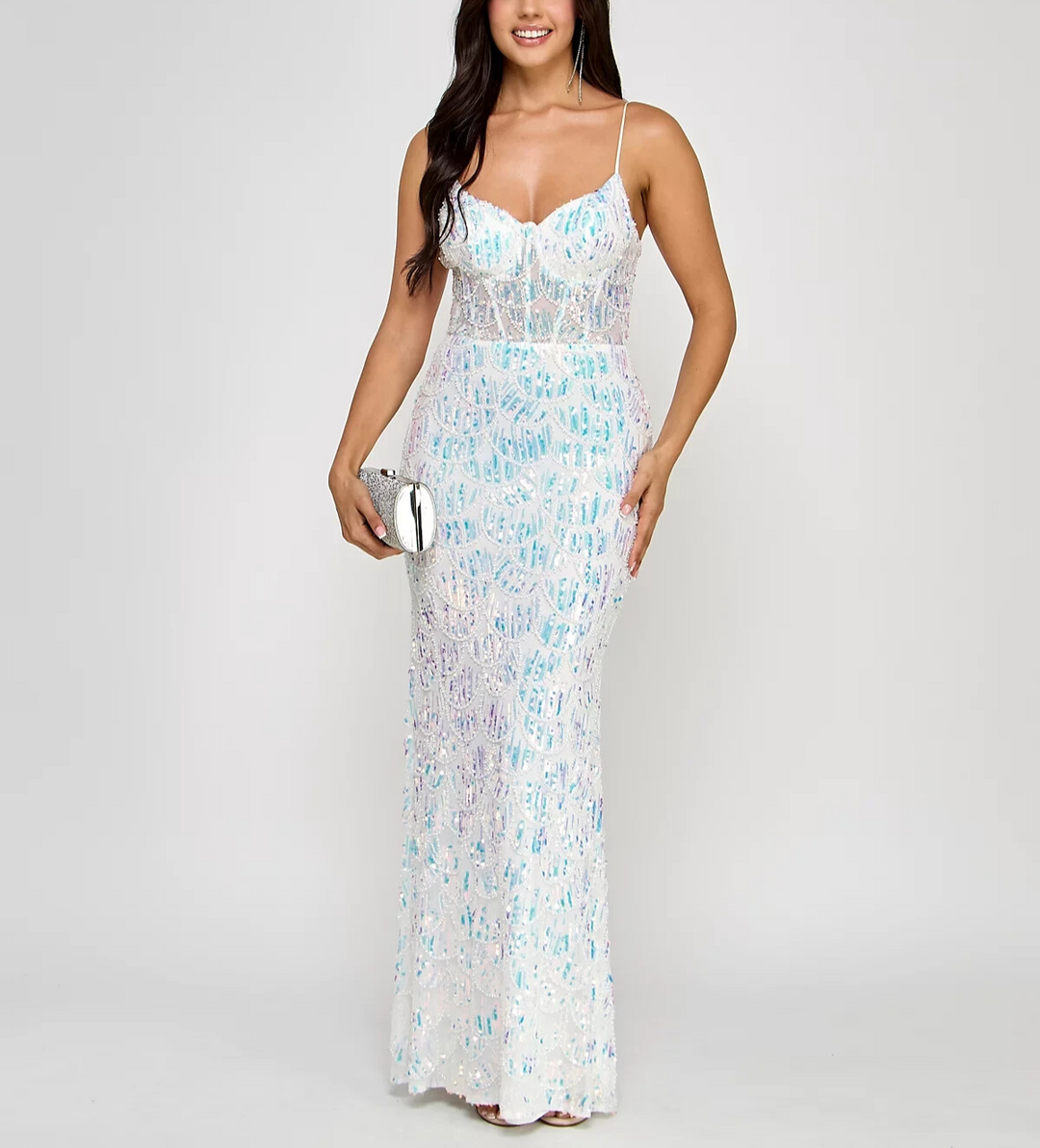 Say Yes To The Dress Juniors' Sequin Scoop-Neck Gown MSRP $219