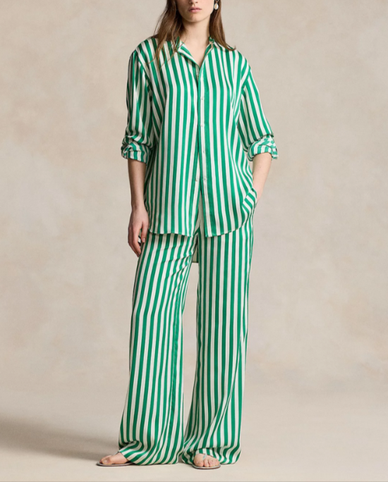 Polo Ralph Lauren Oversize Fit Striped Silk Shirt MSRP $348