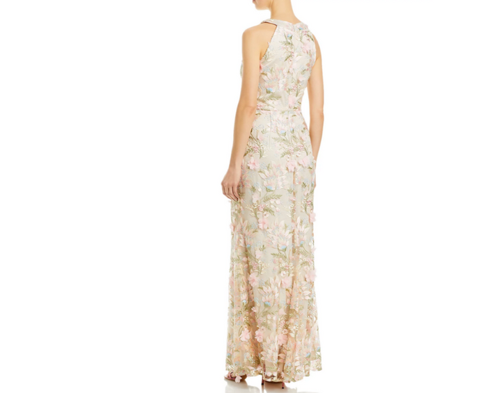 Eliza J Appliquéd Embroidered Halter Gown MSRP $348