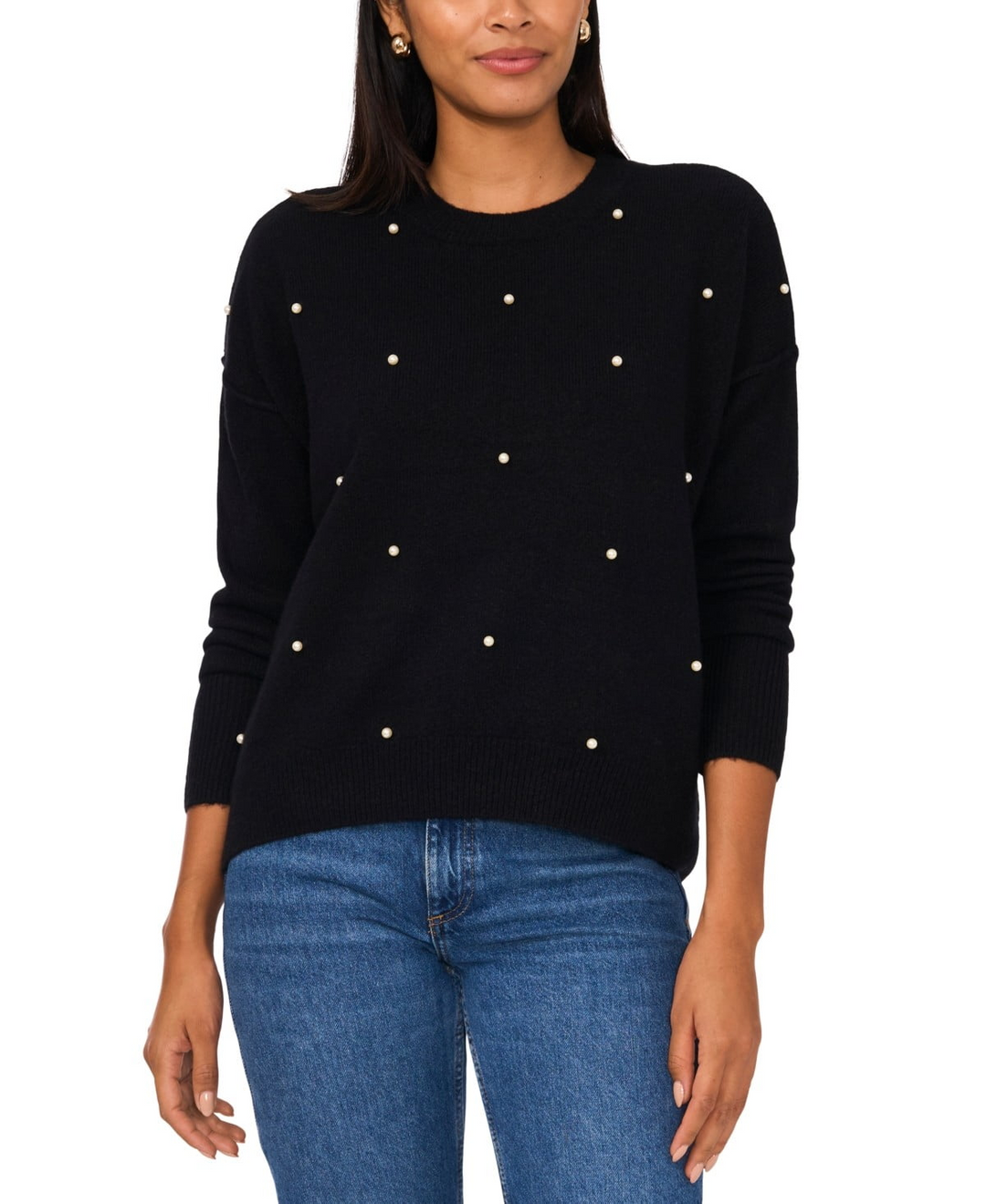 Sam & Jess Women's Embellished Pearl Crewneck Sweater MSRP $69