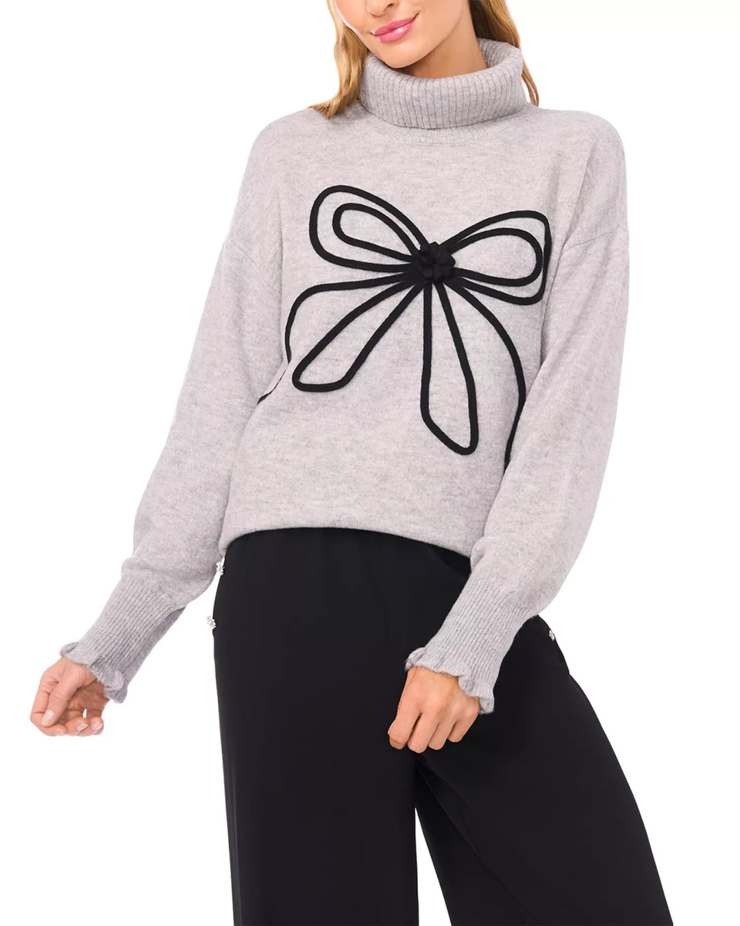 CeCe Embroidered Ribbon Turtleneck Sweater MSRP $89
