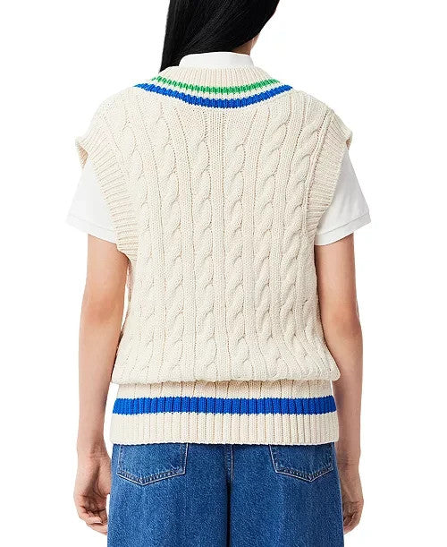LACOSTE USA Varsity Cable-Knit Sweater Vest MSRP $180