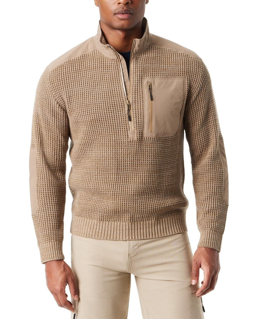 BASS OUTDOOR Quarter-Zip Long Sleeve Pullover Patch Sweater MSRP $99