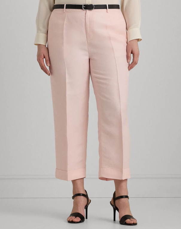 Lauren Ralph Lauren Plus Size Linen-Blend Cropped Wide-Leg Twill Pants MSRP $185