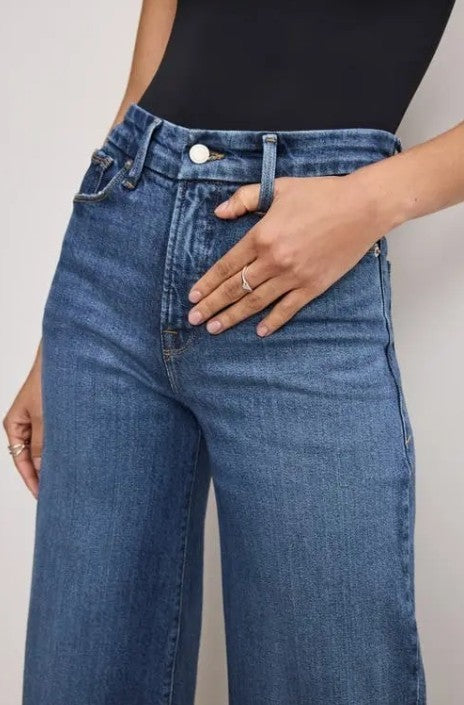 Good American Good Waist High Rise Cropped Palazzo Jeans MSRP $169