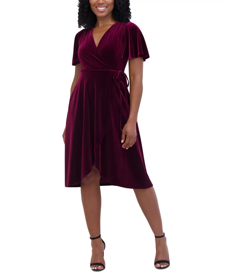 Jessica Howard Velvet Faux-Wrap Midi Dress