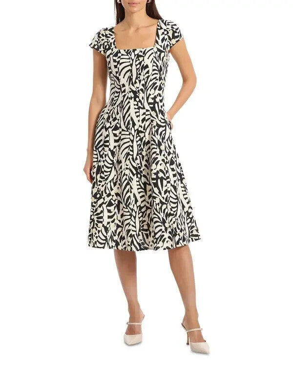 Bagatelle Printed Square Neck Seamed Flare Midi Dress MSRP $148