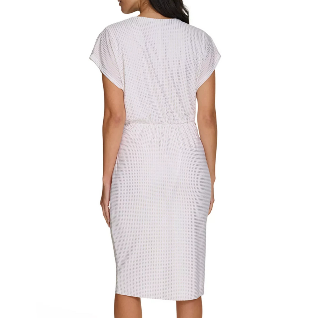 Calvin Klein Women's Metallic-Dot Twisted Front Midi Dress MSRP $134