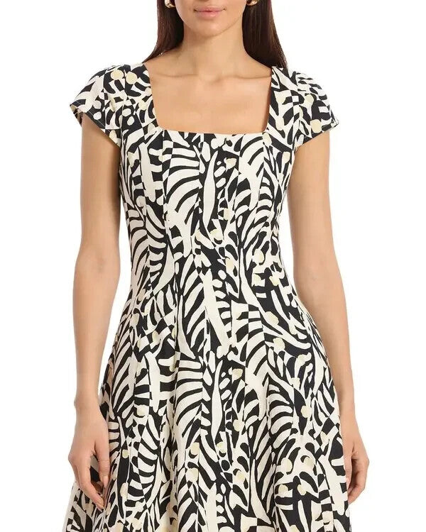 Bagatelle Printed Square Neck Seamed Flare Midi Dress MSRP $148