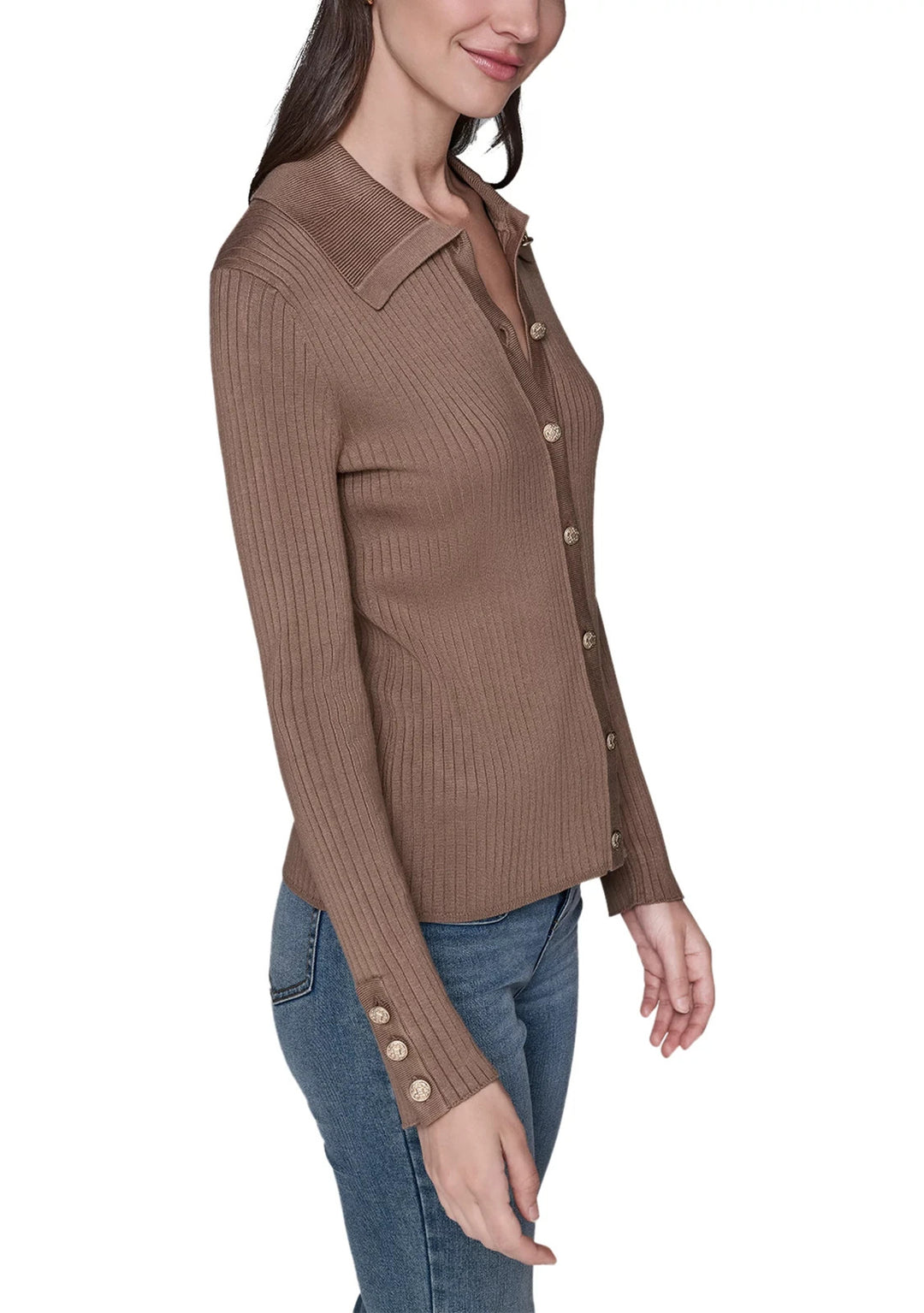 KARL LAGERFELD PARIS Women's Button Front Ribbed Sweater MSRP $109